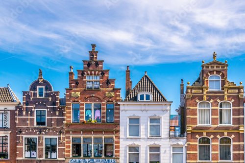 Classical facades of houses in Delft, Netherlands