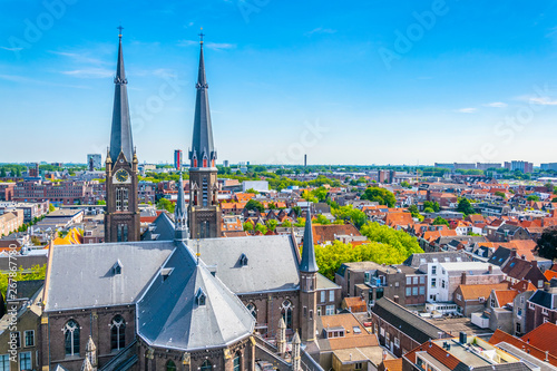 Aerial view of Maria van Jesse church in Delft, Netherlands