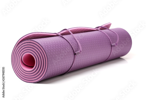 Yoga mat on white background