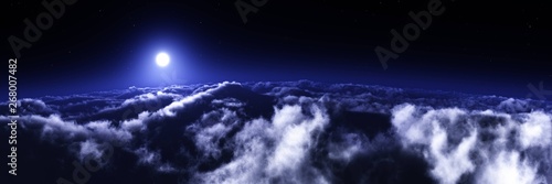 sunrise above the clouds, the moon above the clouds, the sun Above the clouds, in the clouds, cloudy background, 3d rendering