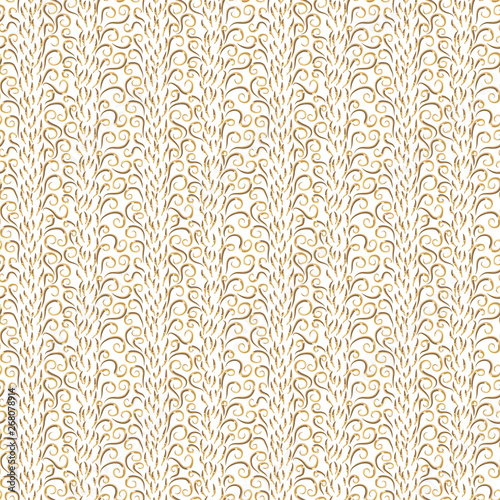 Modern curved vector seamless pattern. Abstract golden curls on white background. Template for design, textile, clothing, ceramic tile, wallpaper, wrapping, carton.