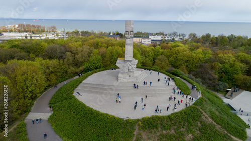 Pomnik Westerplatte ku pamięci polskich obrońców z lotu ptaka