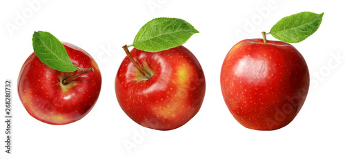 Set of red apples with leaves