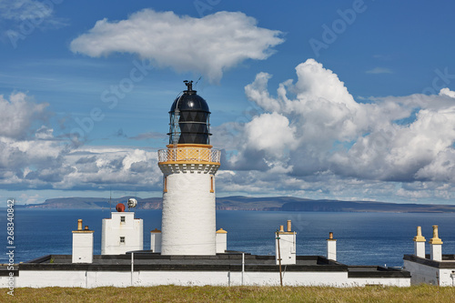 Dunnet Head Lighthouse stands on the cliff top of Easter Head on Dunnet Head. The lighthouse was built in 1831 by Robert Stevenson, grandfather of Robert Louis Stevenson..