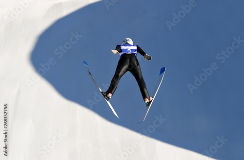 Appearance from behind of the ski jumping
