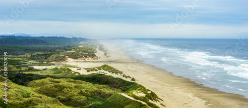 Oregon coast sand dunes overlooking panorama. OR, USA.
