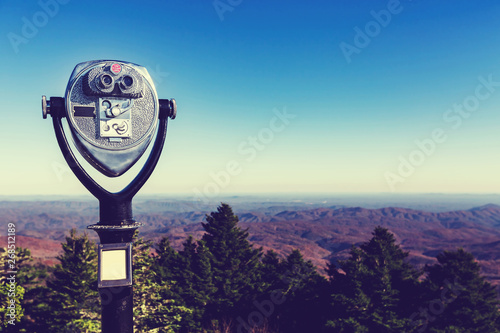 Coin-operated binoculars looking out over the Blue Ridge Moutains, NC