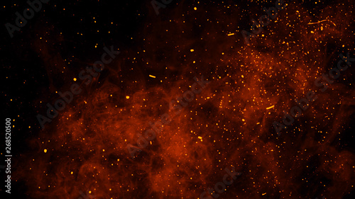 Fire embers particles texture overlays . Burn effect on isolated black background. Design texture.