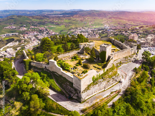 Castello di lombardia in Enna Sicily, Italy. Aerial photo