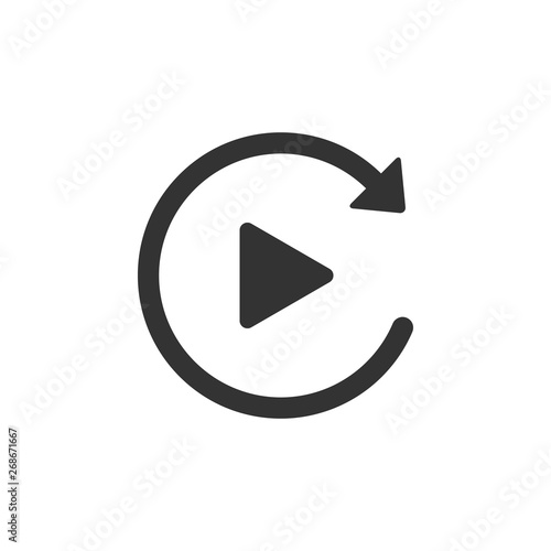 Video play button like simple replay icon isolated. Flat design. Vector Illustration