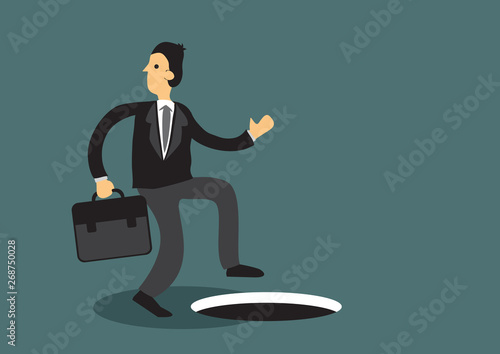 Distracted Business Professional Unaware of Man Hole Cartoon Vector Illustration