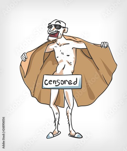 exhibitionist vector illustration censored naked man coat