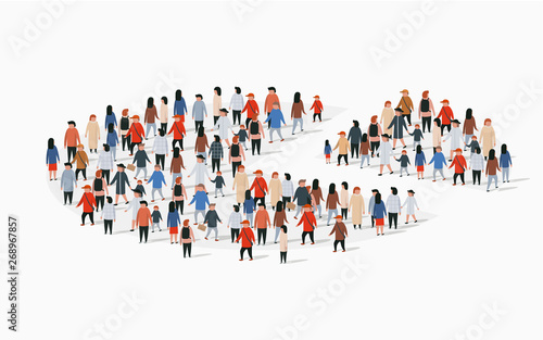 Population demographics report, pie chart composed of people.