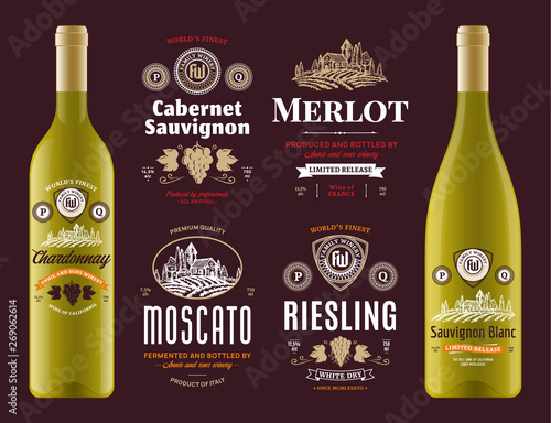 Vector wine labels and bottle mockups