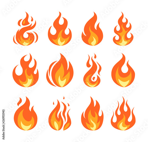 Simple vector flame icons in flat style