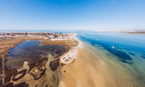 Aerial view of Ria Formosa. Armona Island, Algarve, Portugal