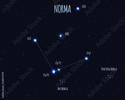 Norma (The Set Square) constellation, vector illustration with basic stars against the starry sky 