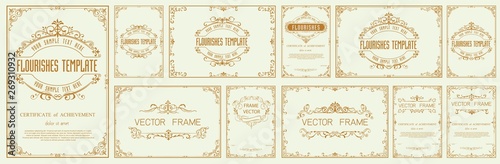 Set of Decorative vintage frames and borders set,Gold photo frame with corner