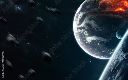 Planets in deep space, cosmic landscape. Awesome science fiction render. Elements of this image furnished by NASA