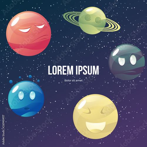 Funny cartoon colorful planets set