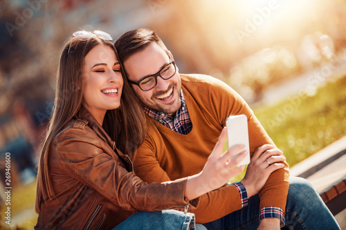 Smiling couple in love outdoors