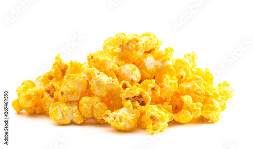 Extra Cheese Yellow Popcorn on a White Background