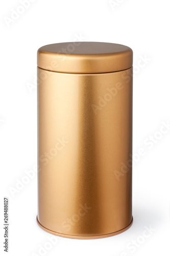 Golden metal tube isolated on white background.