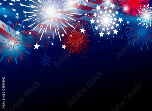 USA 4th of july independence day design of american flag with fireworks vector illustration