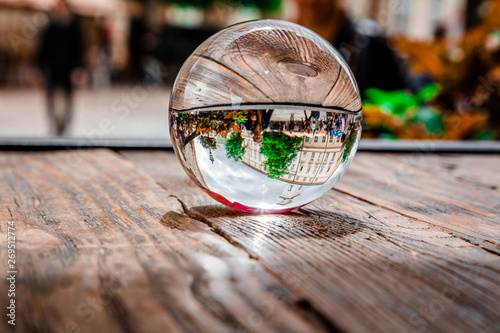 Lviv view through glass ball 
