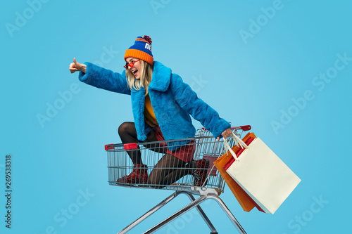 Young woman approving crazy shopping