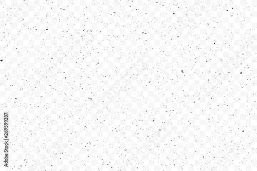 Texture grunge chaotic random pattern on transparent background. Monochrome abstract dusty worn scuffed background. Spotted noisy backdrop. Vector.
