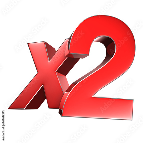 X2 3D rendering on white background.(with Clipping Path).