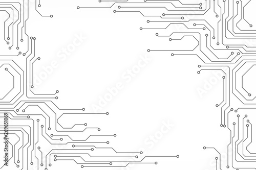 Circuit Board Technology Information Pattern Concept Vector Background. Grayscale Color Abstract PCB Trace Data Infographic Design Illustration.