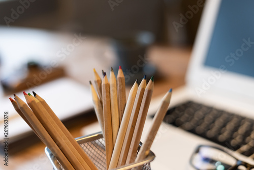 pencils and laptop