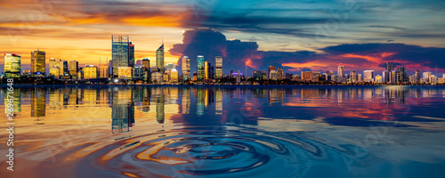 Perth cityscape and reflection in the river