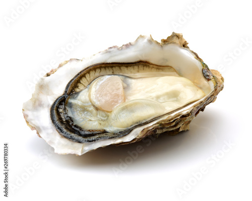 Fresh opened oyster on white background