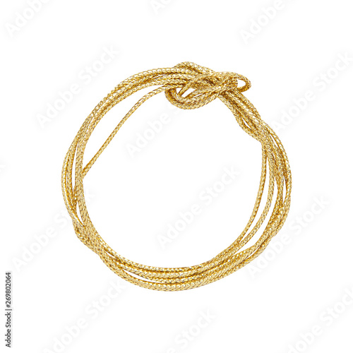 Rope wrap with bow isolated on white. goldeb cord