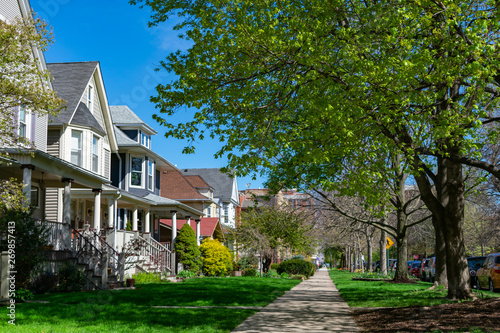 Row of Old Wood Homes with Grass in the North Center Neighborhood of Chicago