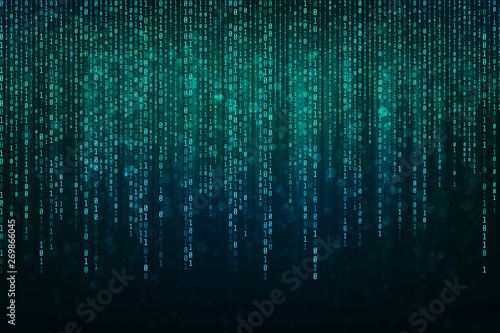 Abstract Technology Binary code Background with binary data fall from the top of the screen.Digital binary data and Secure Data Concept