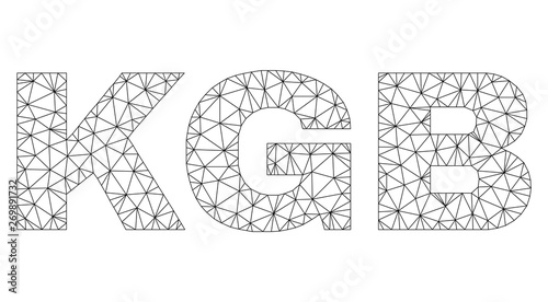 Mesh vector KGB text. Abstract lines and circle dots are organized into KGB black carcass symbols. Wire carcass 2D polygonal mesh in eps vector format.