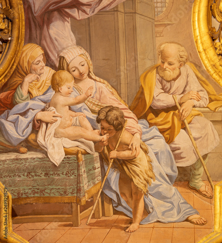 ACIREALE, ITALY - APRIL 10, 2018: The fresco of Holy Family with the st. Ann in Basilica Collegiata di San Sebastiano by Pietro Paolo Vasta (1742).