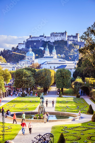 Mirabell garden and the fortress of Salzburg