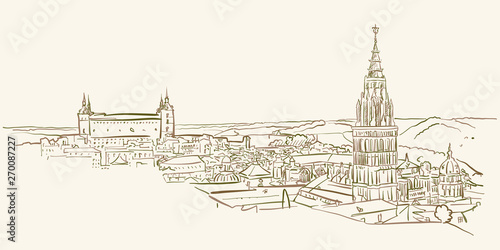 Landmark view drawing of Toledo, Spain