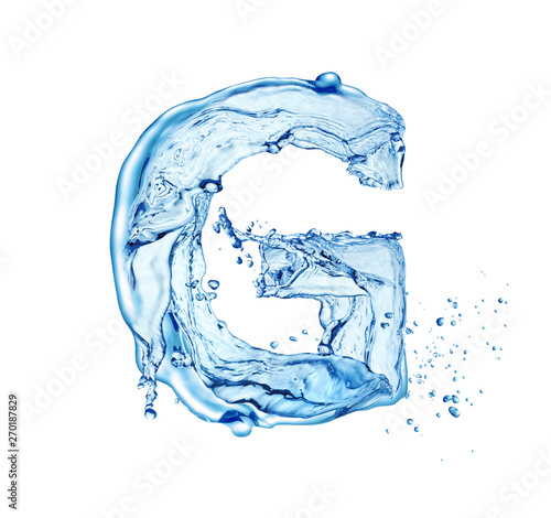 letter G made of water splash isolated on white background