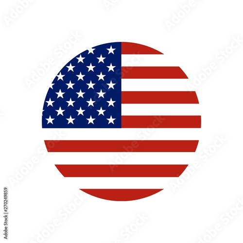 Circle button Icon of national flag of The United States of America with red and blue colors. Vector EPS10 illustration.