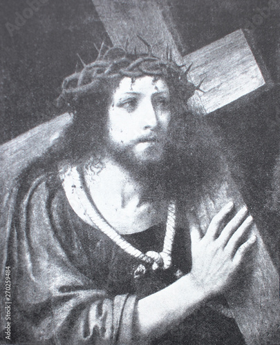 Christ with a cross by andrea Solario in the vintage book Leonardo da Vinci by A.L. Volynskiy, St. Petersburg, 1899
