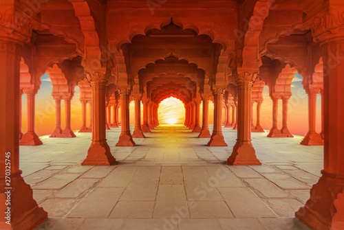  interiors of Red Fort in Delhi at sunset, India