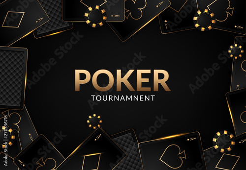 Playing cards and poker chips casino concept on dark background