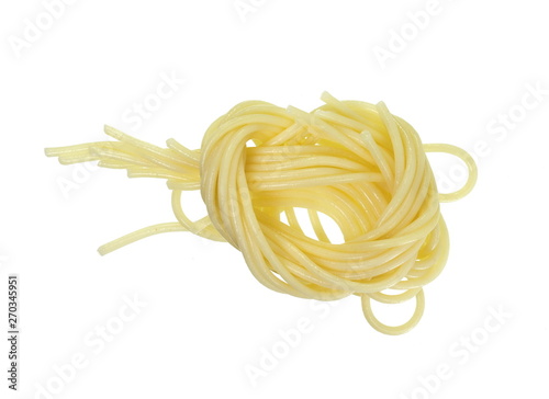 Boiled spaghetti on white background