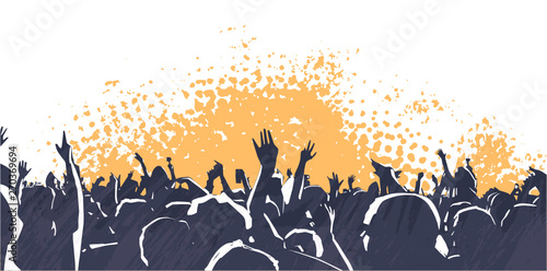Illustration of large crowd of young people at live music event party festival